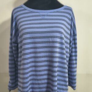 T by Talbots Blue Striped 3/4 Tie Sleeve Women's Medium